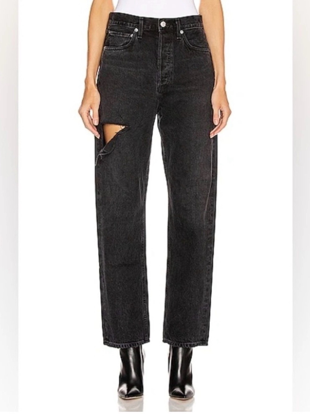 Agolde 90s Mid Rise Loose Jean with distressed thigh detail size 24
